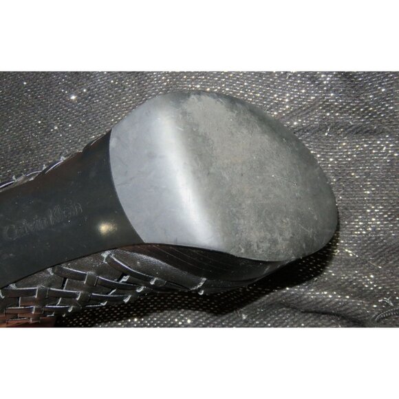 Calvin Klein Black Italian Leather Woven Caged Heels Pumps Booties 6.5 - Picture 13 of 14